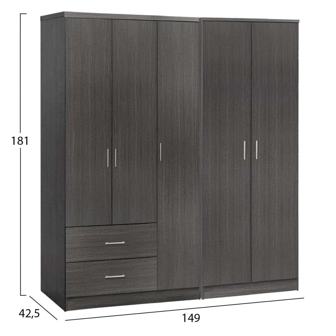 WARDROBE 5-LEAF CAESAR HM21234.01 MELAMINE IN ZEBRANO COLOR 150x42.5x181Hcm. [2]