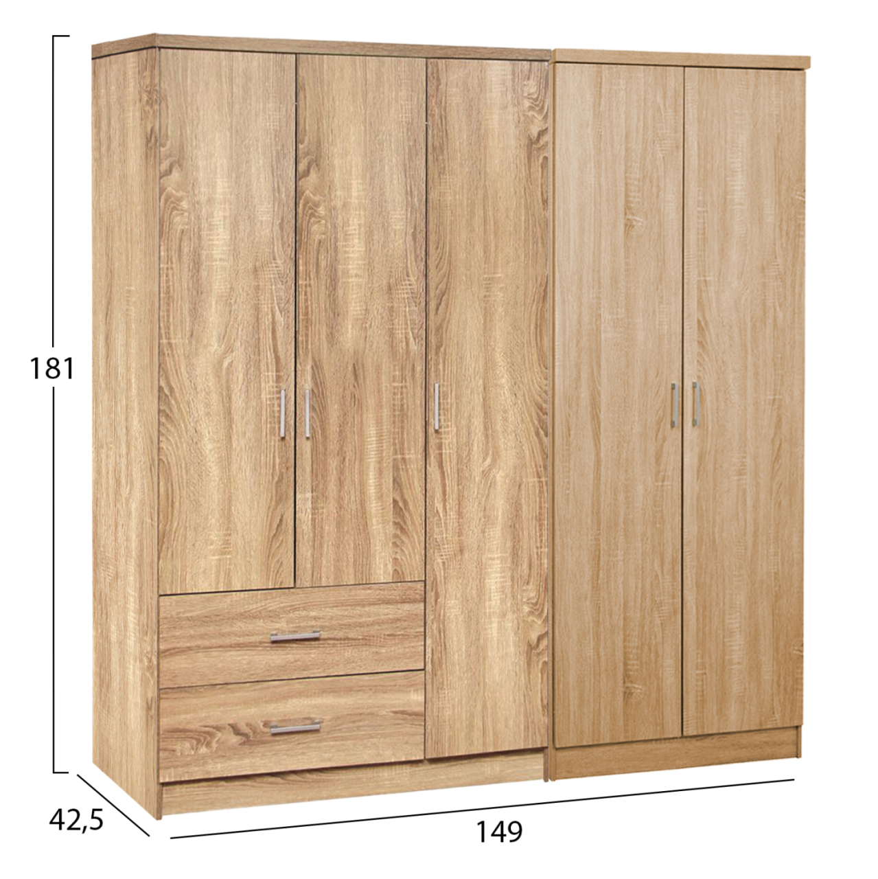 WARDROBE 5-LEAF CAESAR HM21234.02 MELAMINE IN SONAMA COLOR 150x42.5x181Hcm. [2]