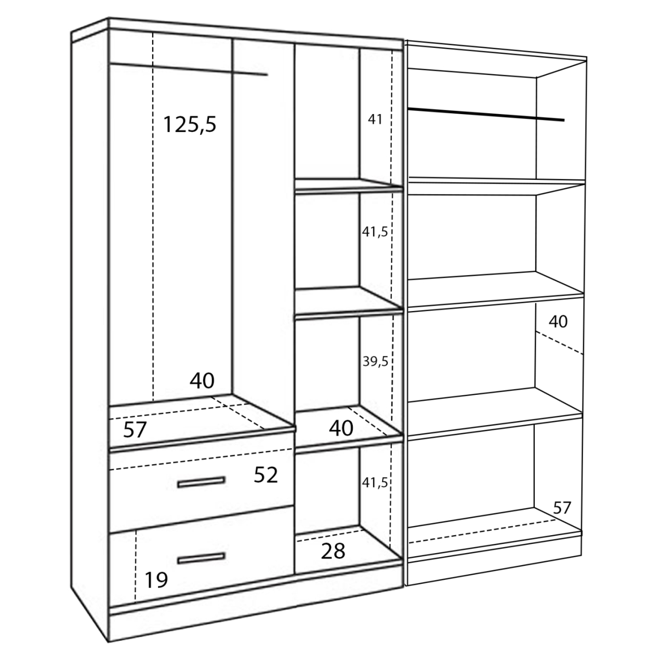 WARDROBE 5-LEAF CAESAR HM21234.02 MELAMINE IN SONAMA COLOR 150x42.5x181Hcm. [3]