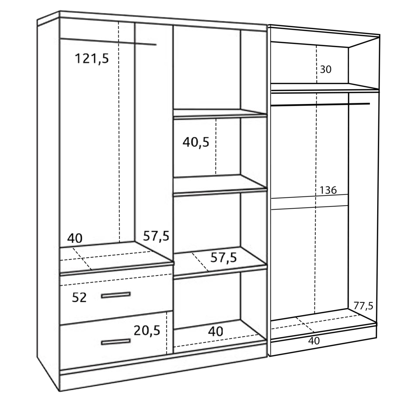 WARDROBE 6-LEAF BLAKELY HM21235.01 MELAMINE IN ZEBRANO COLOR 201x43x181Hcm. [3]