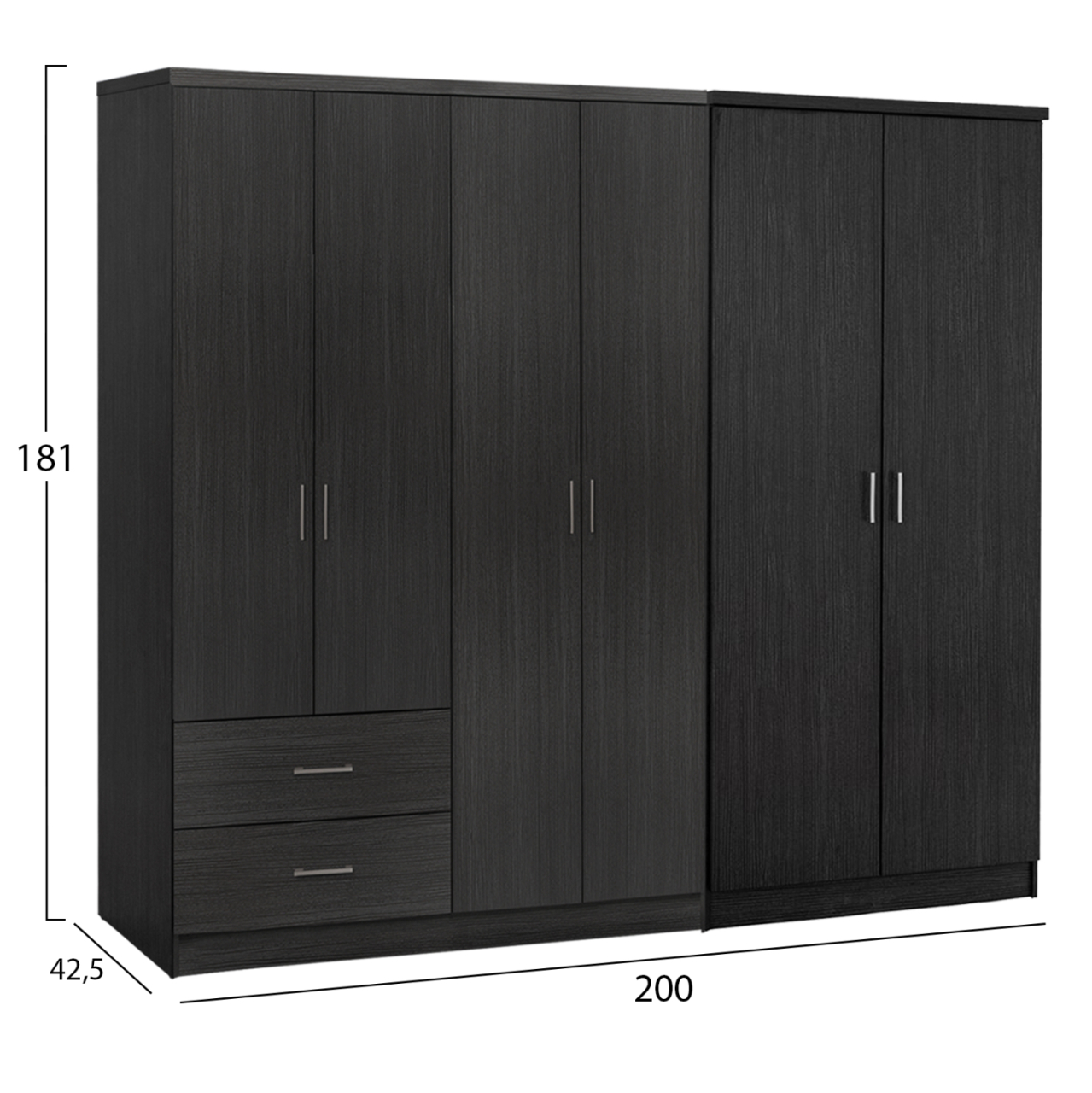 WARDROBE 6-LEAF BLAKELY HM21235.01 MELAMINE IN ZEBRANO COLOR 201x43x181Hcm. [2]
