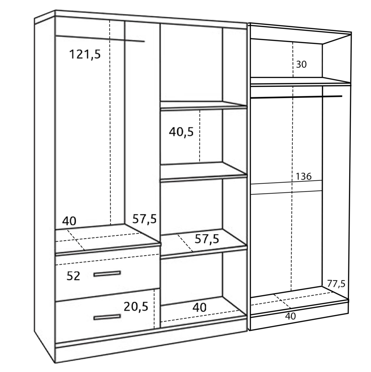 WARDROBE 6-LEAF BLAKELY HM21235.02 MELAMINE IN SONAMA COLOR 201x43x181Hcm. [3]