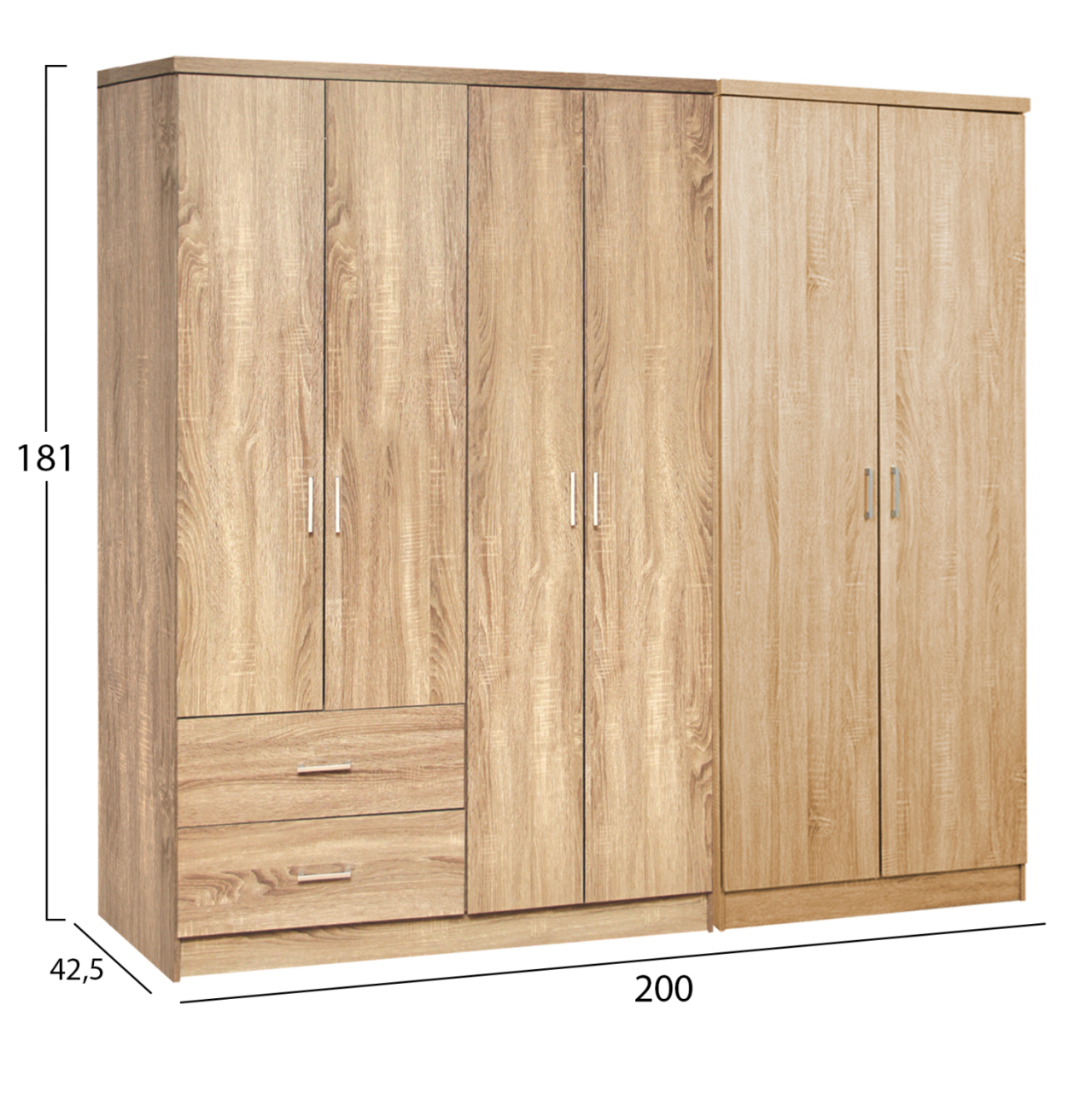 WARDROBE 6-LEAF BLAKELY HM21235.02 MELAMINE IN SONAMA COLOR 201x43x181Hcm. [2]