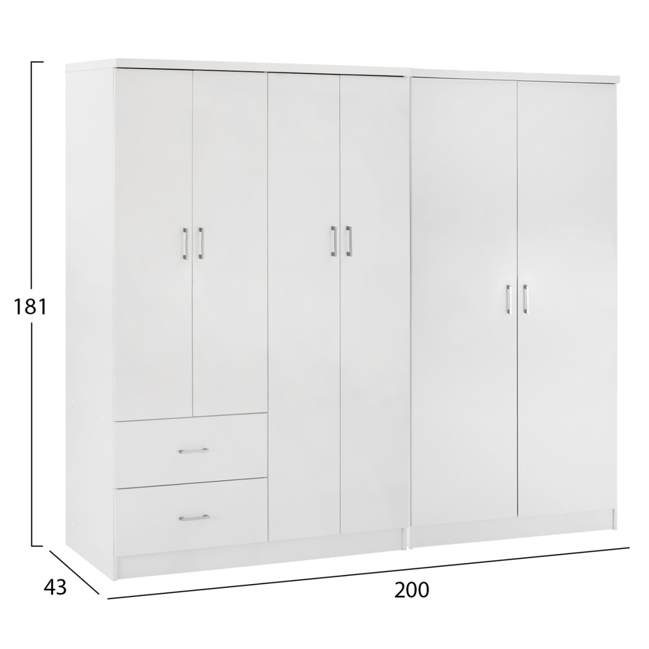 WARDROBE 6-LEAF BLAKELY HM21235.05 MELAMINE IN WHITE COLOR 201x43x181Hcm. [2]