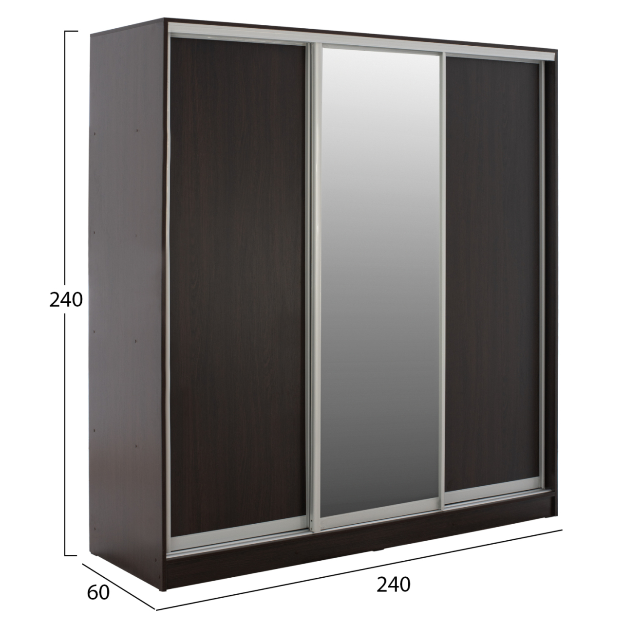 WARDROBE ADLER SLIDING MELAMINE WENGE WITH MIRROR 3-LEAF 240x60x240H HM2462.02 [2]