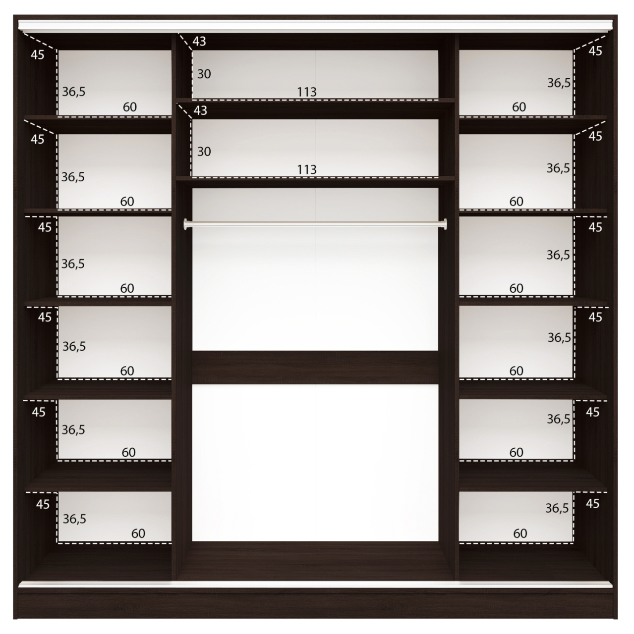 WARDROBE ADLER SLIDING MELAMINE WENGE WITH MIRROR 3-LEAF 240x60x240H HM2462.02 [4]