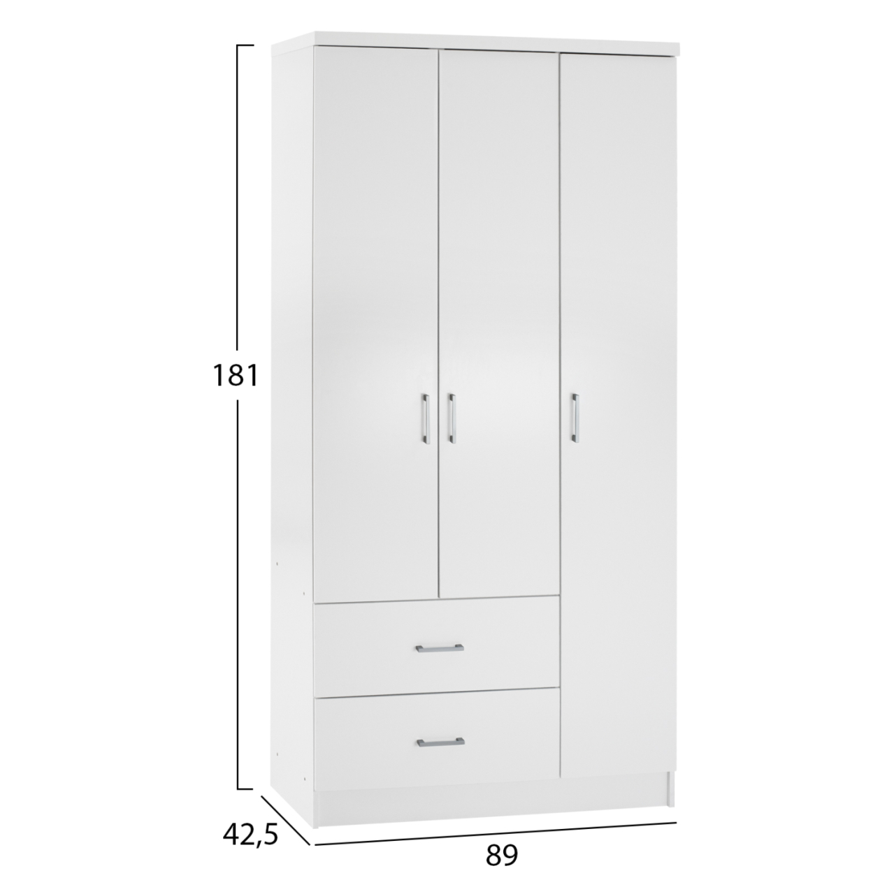 WARDROBE WITH 3 DOORS AND 2 DRAWERS HM340.05 IN WHITE 89x42,5x181 cm. [2]
