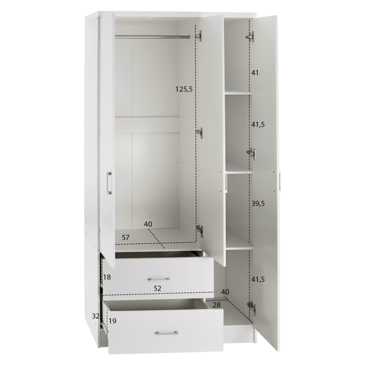 WARDROBE WITH 3 DOORS AND 2 DRAWERS HM340.05 IN WHITE 89x42,5x181 cm. [3]