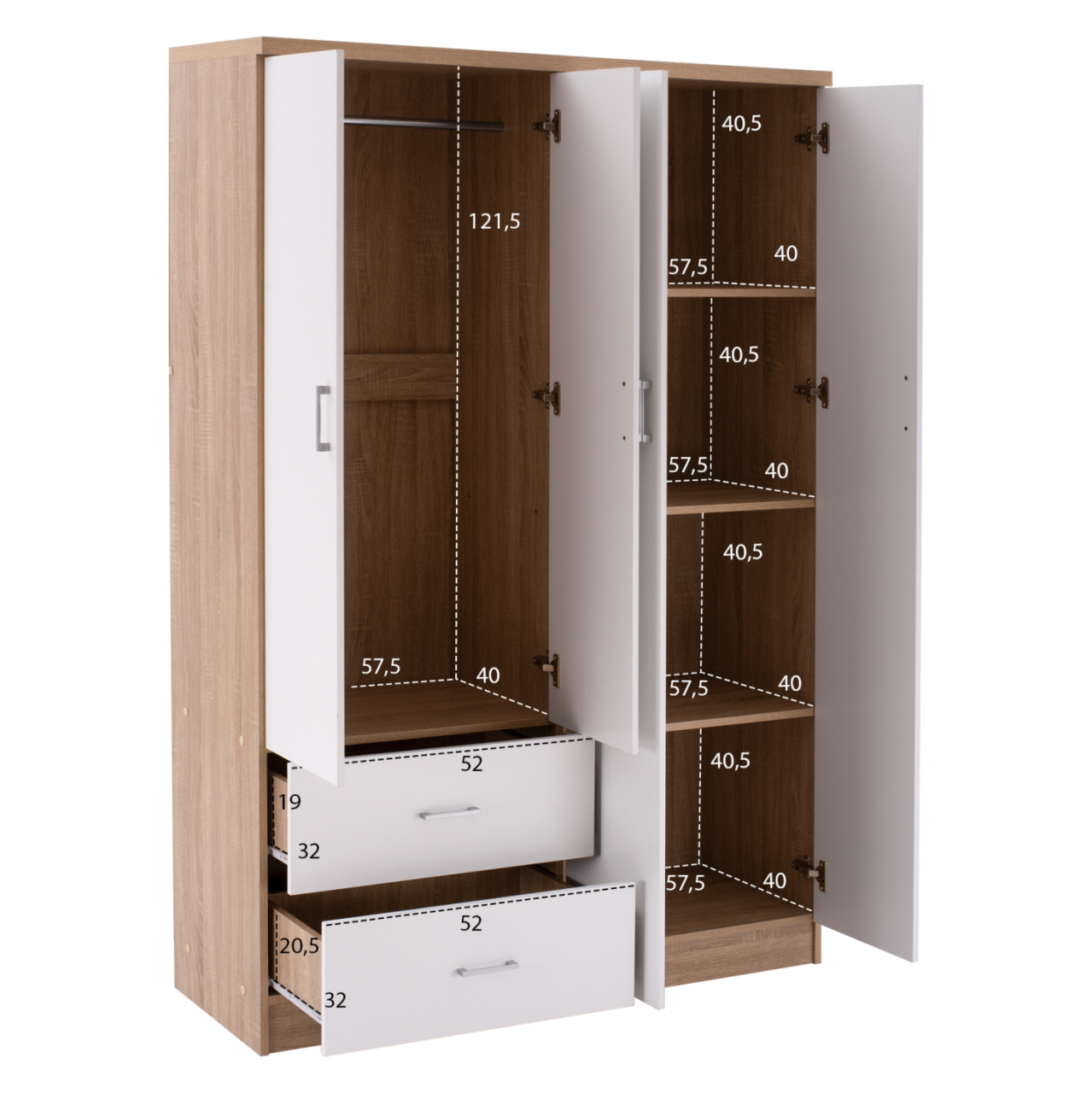 WARDROBE WITH 4 DOORS AND 2 DRAWERS FB9339.06 SONAMA WHITE 120Χ42,5Χ180,5 cm. [3]
