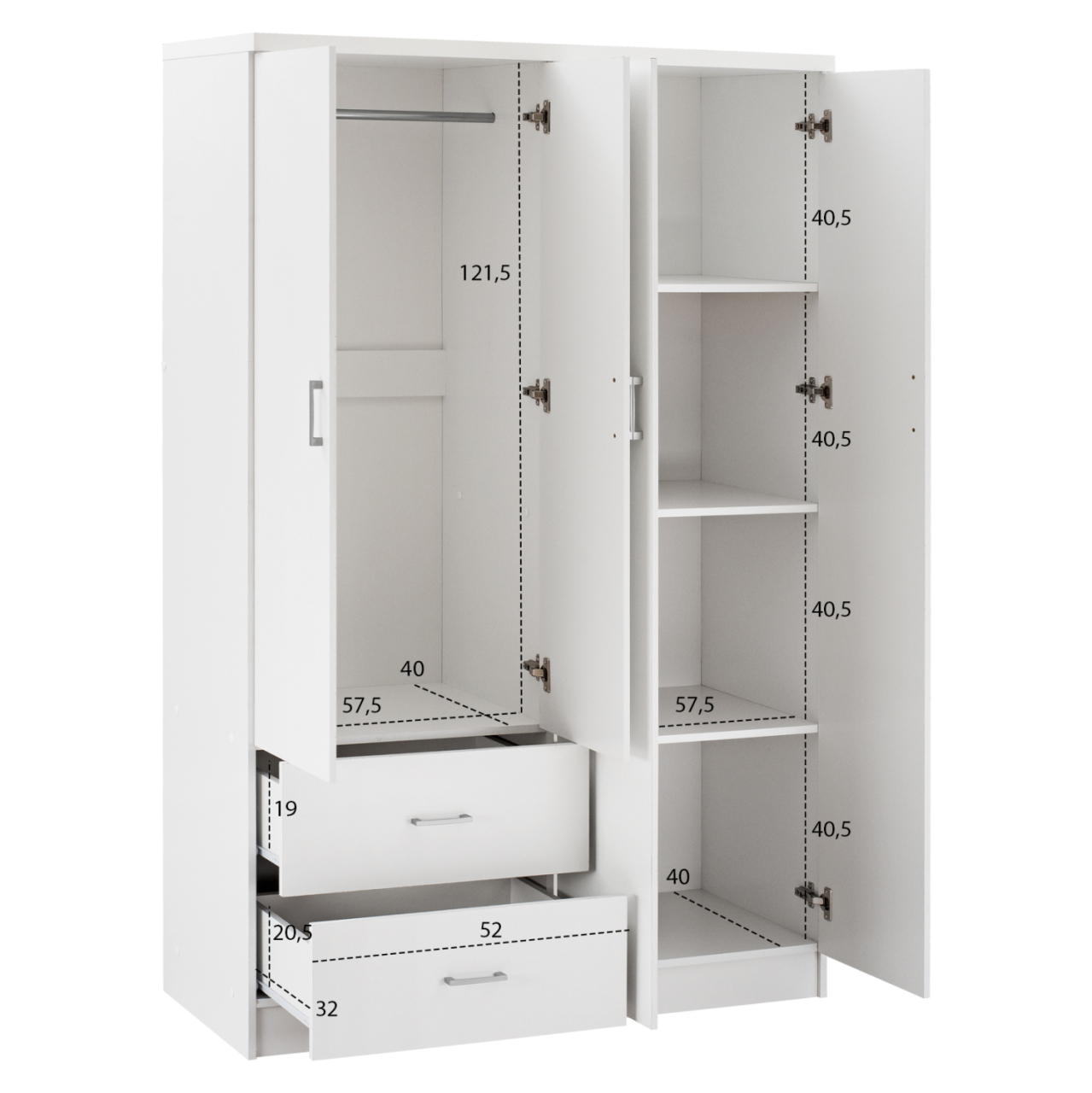 WARDROBE WITH 4 DOORS AND 2 DRAWERS HM339.05 WHITE 120Χ42,5Χ180,5 cm. [3]