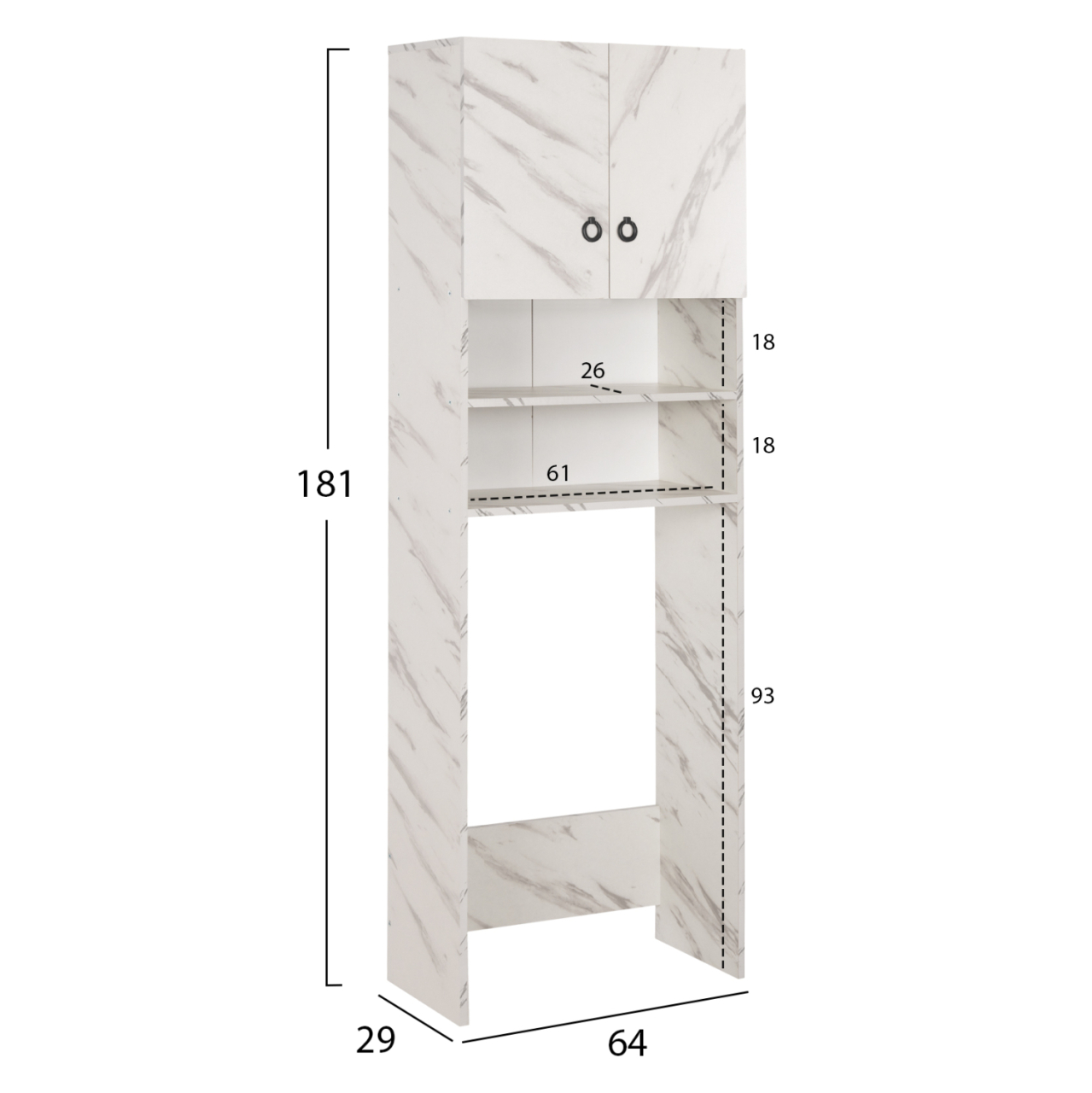 WASHING MACHINE FURNITURE TERRY HM9122.12 WITH CABINET and SHELVES MELAMINE WHITE MARBLE 64Χ29Χ181Hcm. [2]