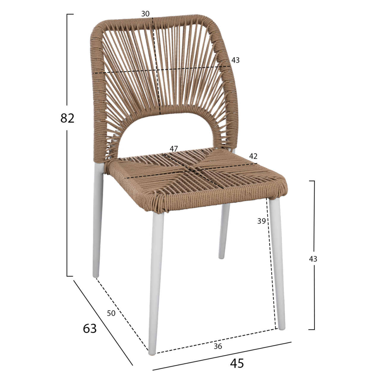 WHITE ALUMINUM CHAIR WITH PE ROPE BEIGE HM5770.01 45x63x82Y cm. [2]