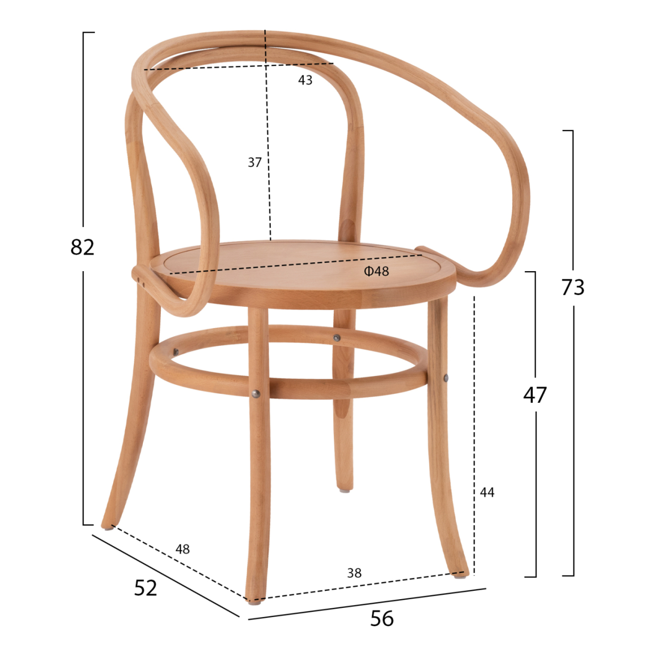 Wooden Armchair from beech wood in natural color HM8746.01 56x52x82cm [2]