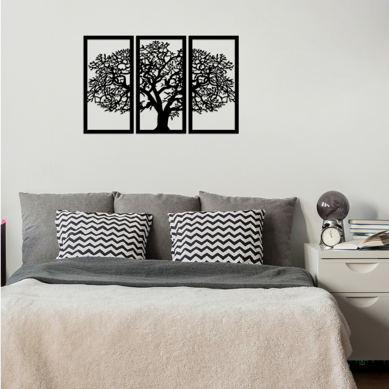 WOODEN BLACK WALL DECORATION WITH TREE 105X66 HM7221 [4]