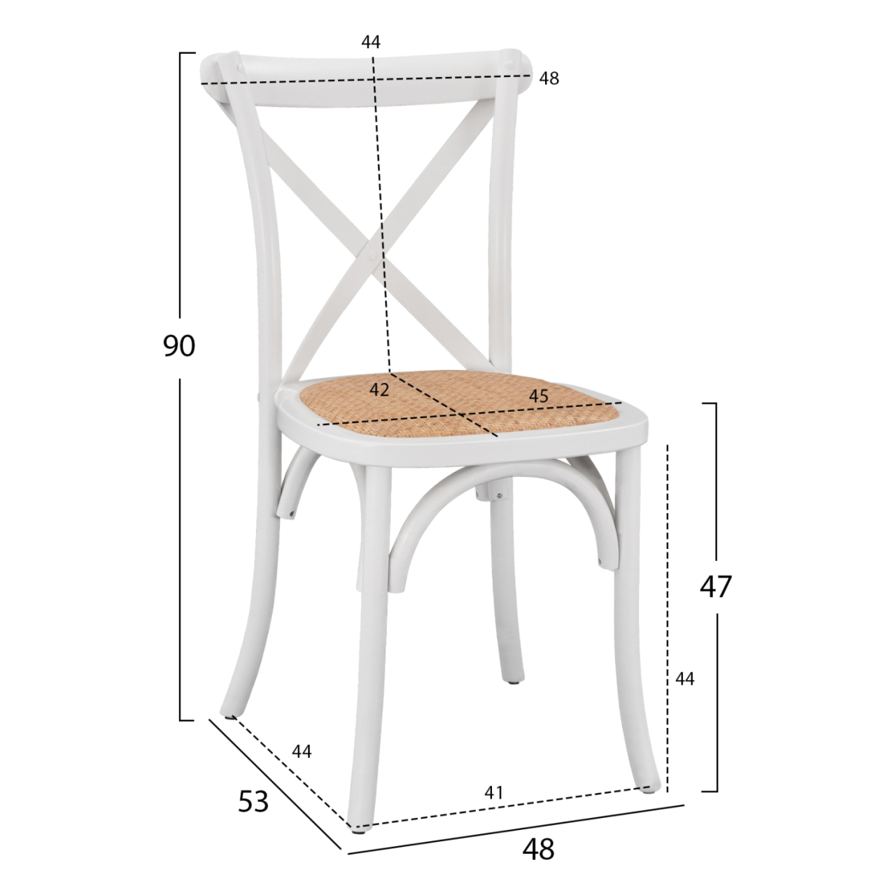 Wooden chair Owen Stackable from beech wood in white color with crossed back HM8575.14 48x53x90 cm [2]