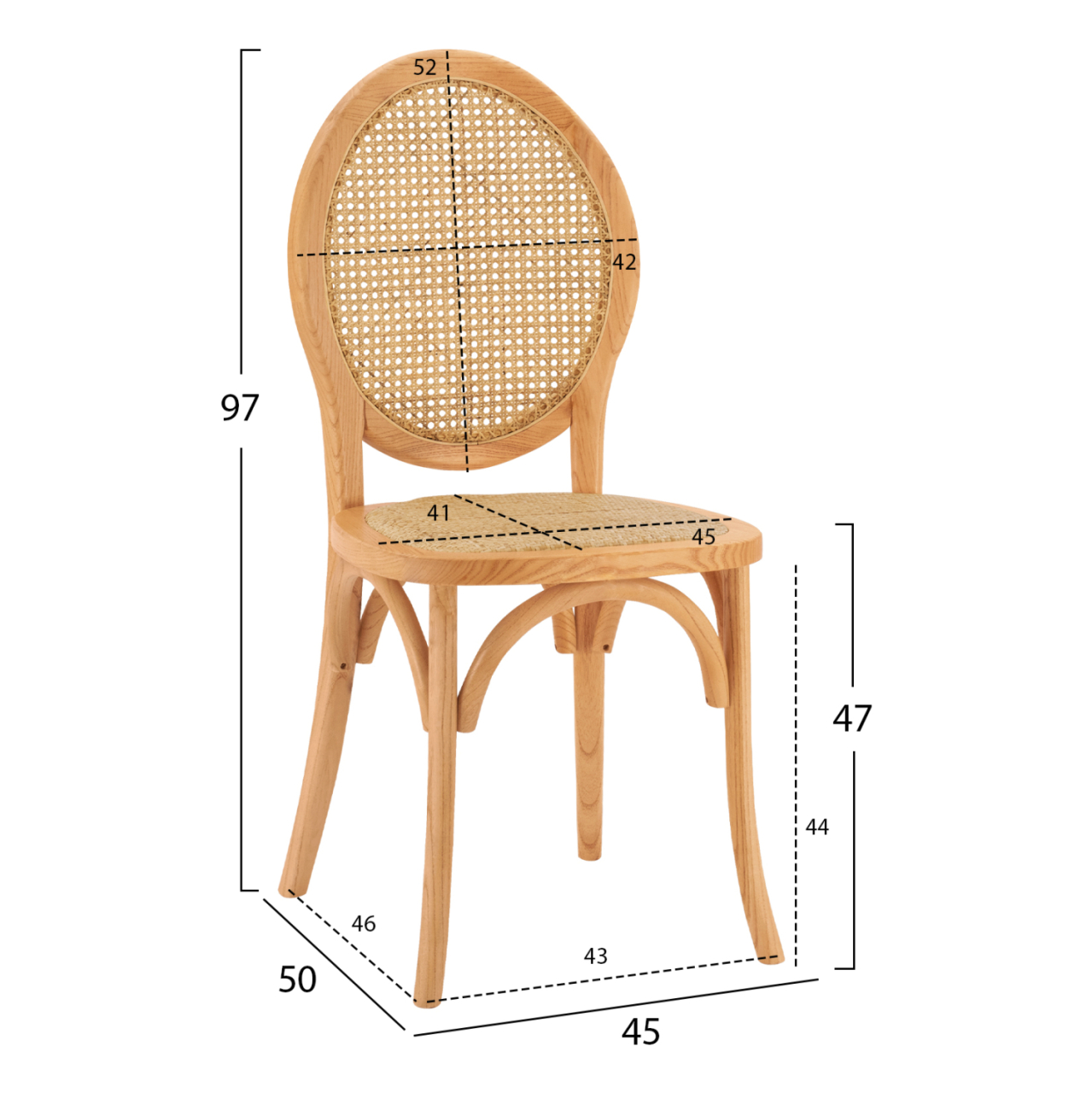 Wooden chair with oval back and rattan in natural color HM8745.01 45x50x97 [2]
