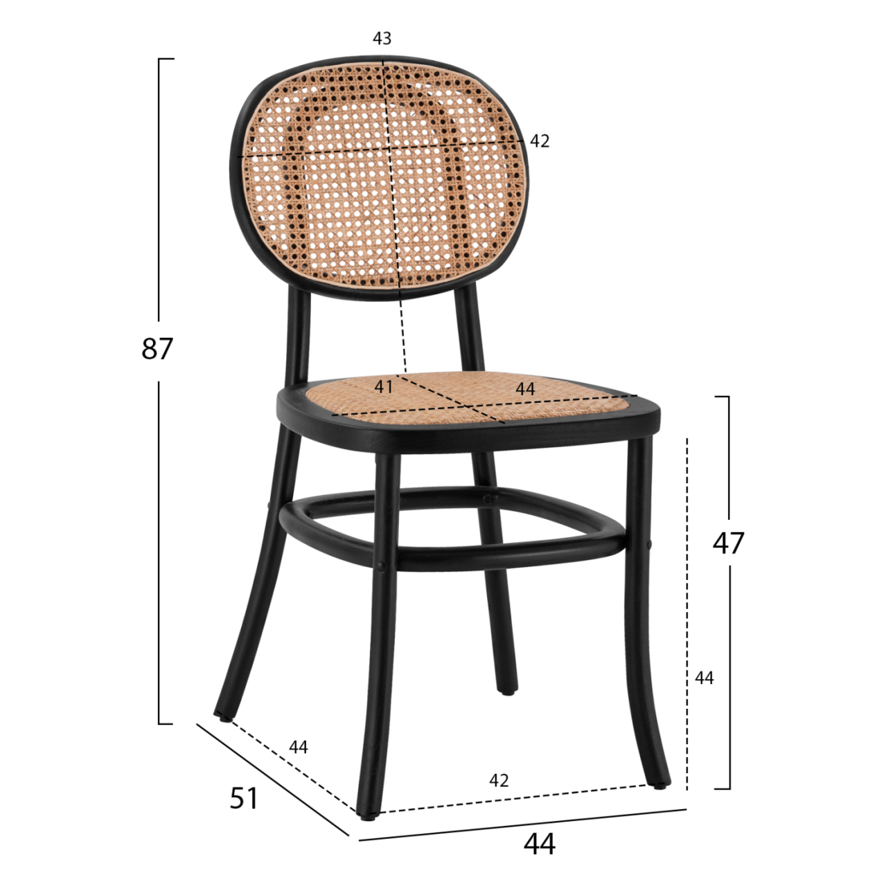 Wooden chair with rattan in black color HM8747 44x51x87cm [2]