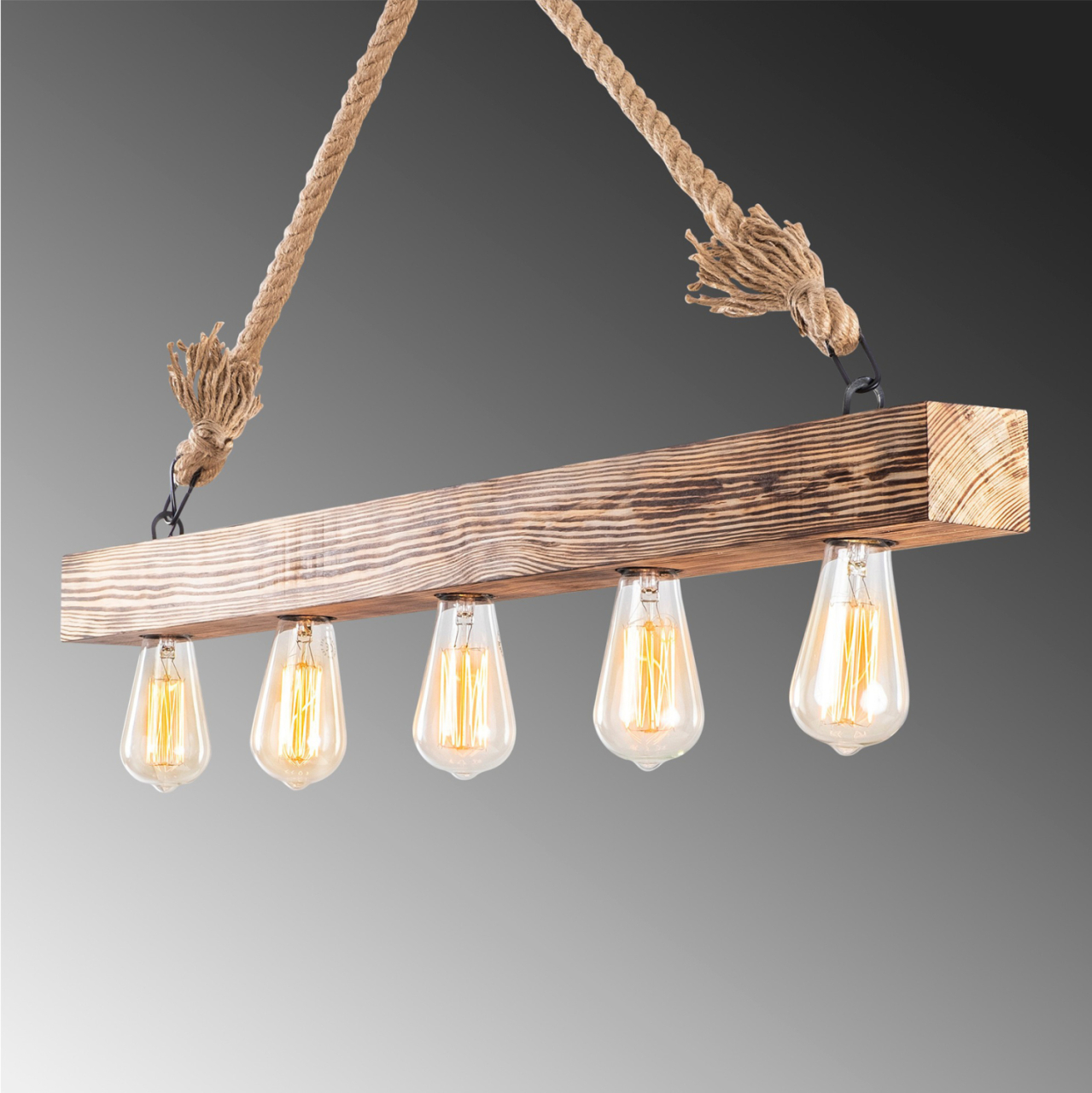WOODEN PENDANT LIGHT WITH ROPE DETAILS HM7263 100Χ7Χ53 cm. [5]