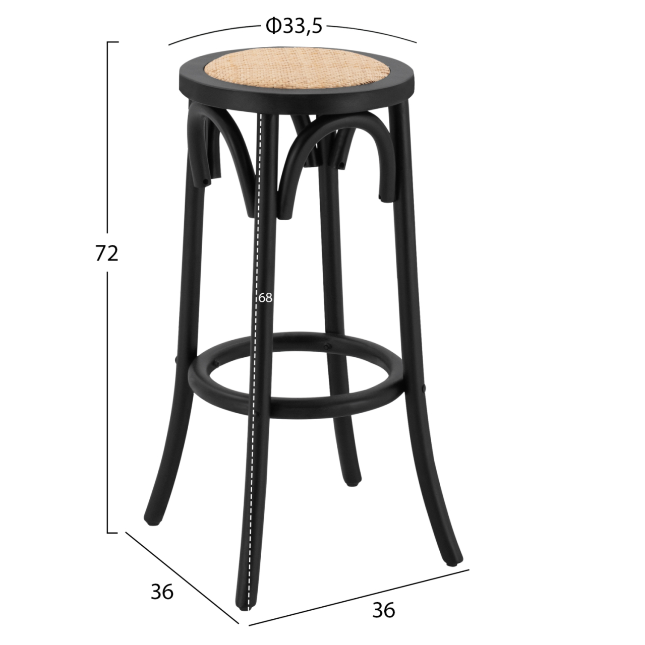 Wooden stool from beech wood black wuth mat 36'x70xm HM8751.02 [2]