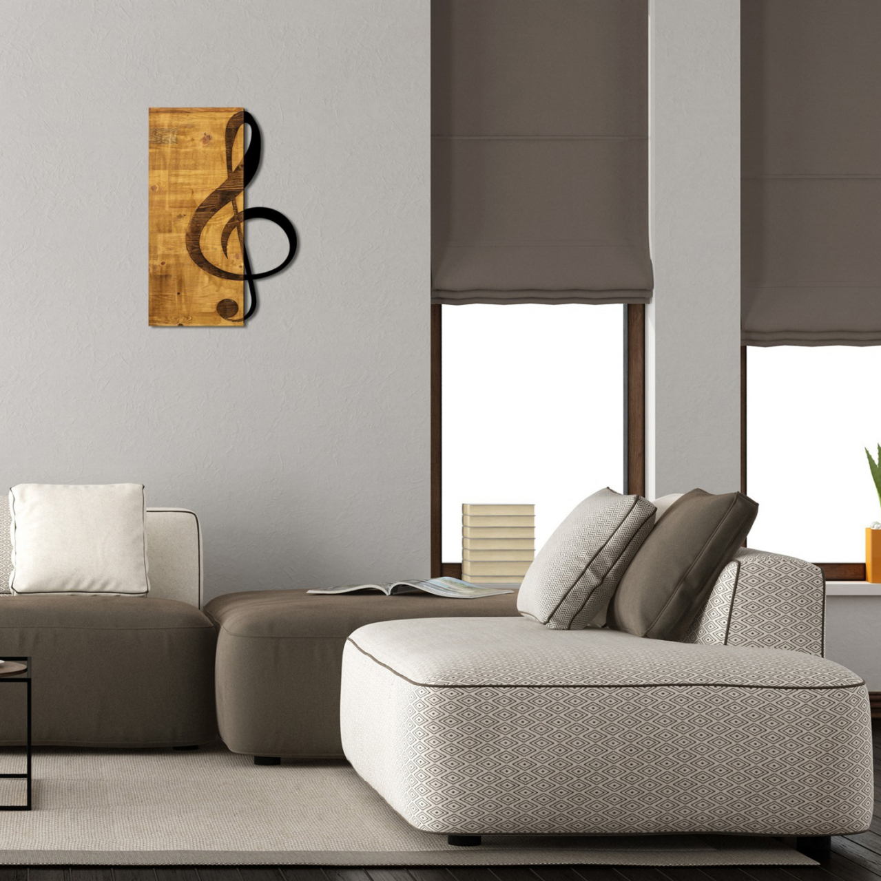 Wooden Wall Decoration with Black Metal Sol Key HM7222 39x58 cm. [5]