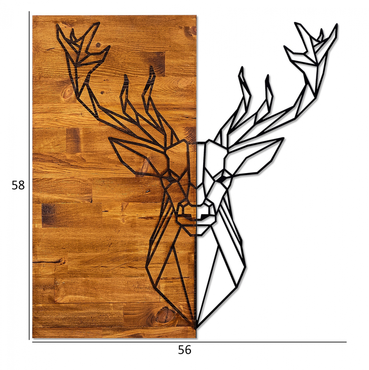 WOODEN WALL DECORATION WITH METAL REINDEΕR HM7332 56Χ3Χ58 cm. [3]