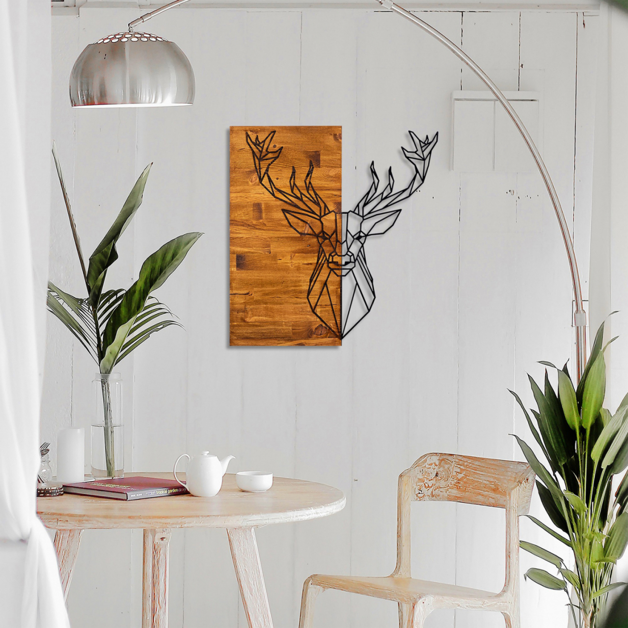 WOODEN WALL DECORATION WITH METAL REINDEΕR HM7332 56Χ3Χ58 cm. [2]