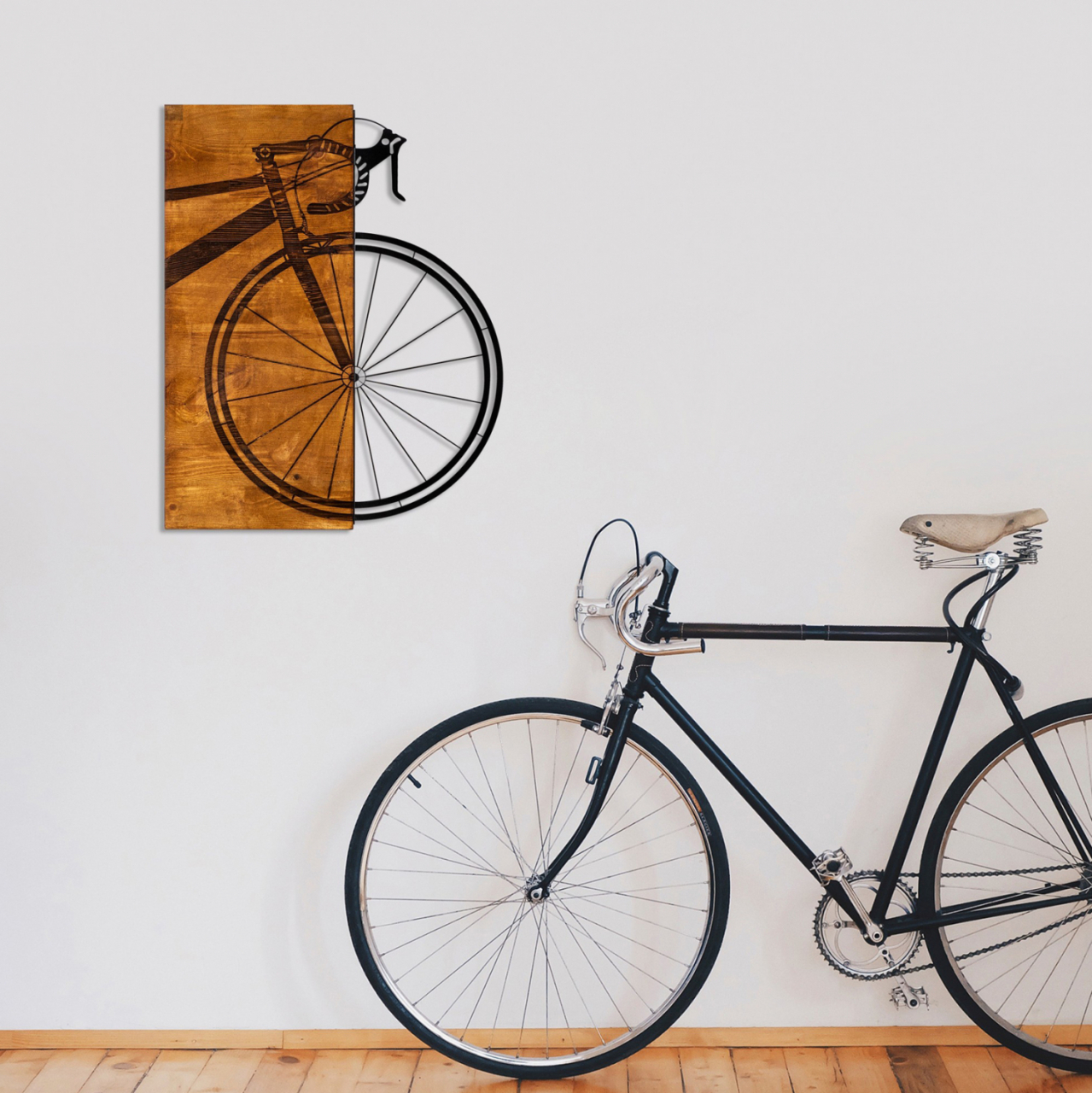 WOODEN WALL DECORATION WITH METALLIC BICYCLE 45X58 HM7224 [3]
