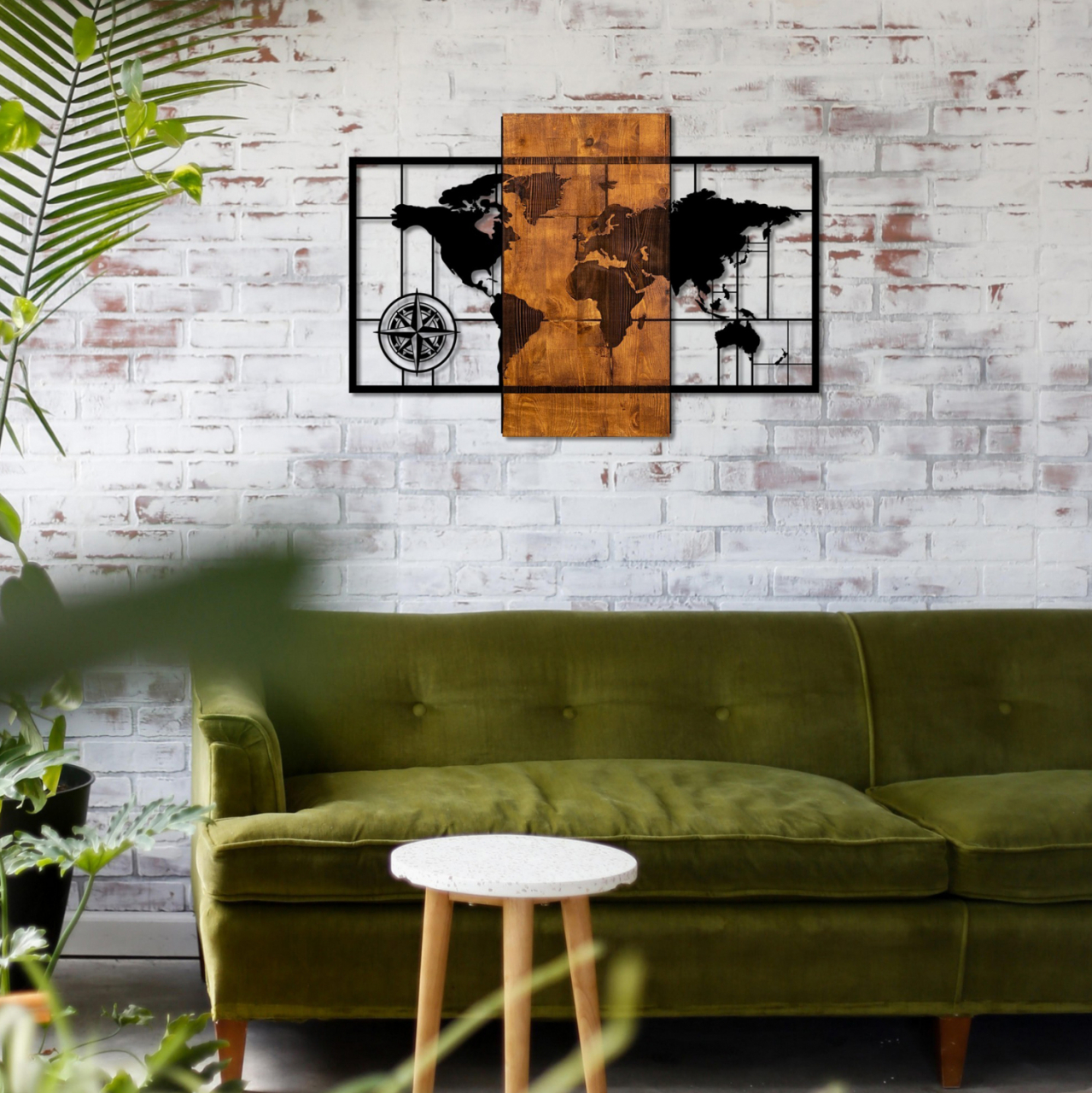 WOODEN WALL DECORATION WITH METALLIC WORLD MAP 85X58cm HM7223 [5]