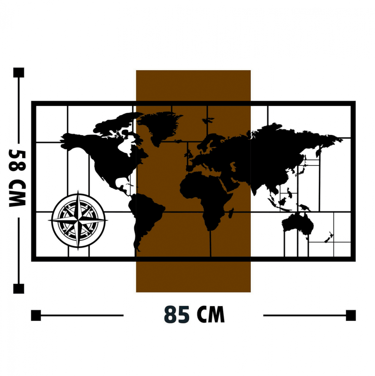 WOODEN WALL DECORATION WITH METALLIC WORLD MAP 85X58cm HM7223 [2]