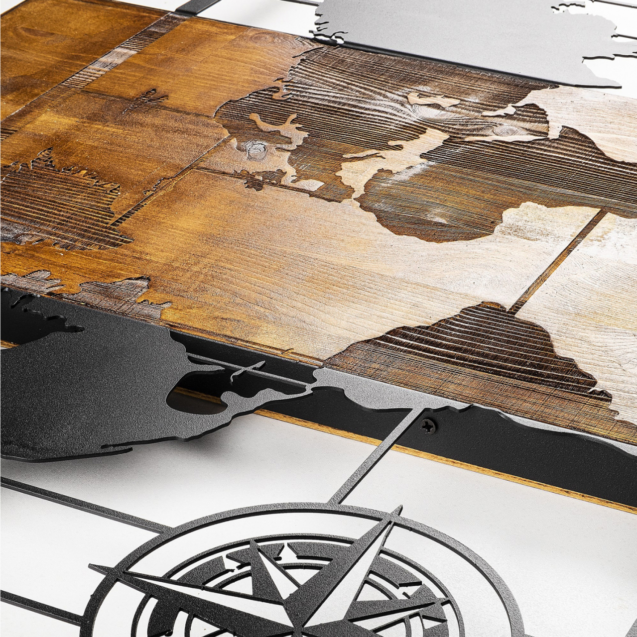 WOODEN WALL DECORATION WITH METALLIC WORLD MAP 85X58cm HM7223 [3]