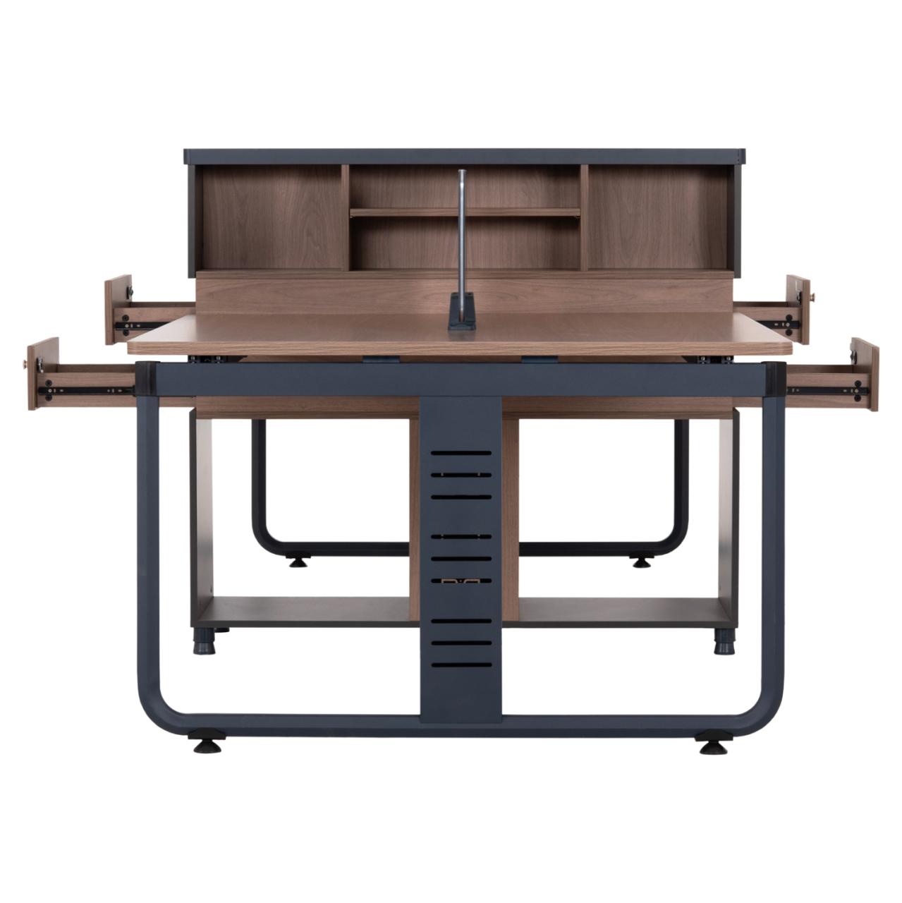 WORKSTATION 4-SEATER MAVIX HM2158 MELAMINE-METAL IN GREY/WALNUT 280x123x110Hcm. [4]