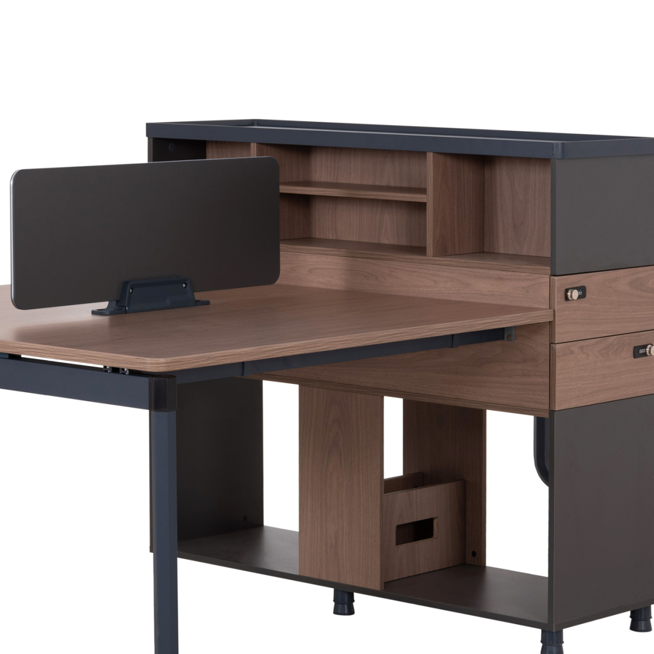 WORKSTATION 4-SEATER MAVIX HM2158 MELAMINE-METAL IN GREY/WALNUT 280x123x110Hcm. [10]