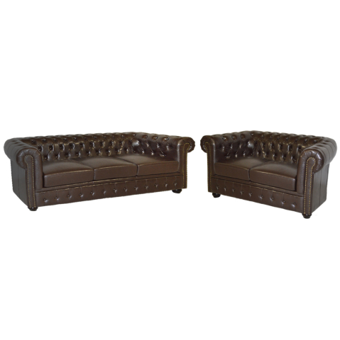 Canapele de colt - ΣΕΤ ΣΑΛΟΝΙ 2/ΘΕΣΙΟ and 3/ΘΕΣΙΟ CHESTERFIELD ΣΚΟΥΡΟ ΚΑΦΕ