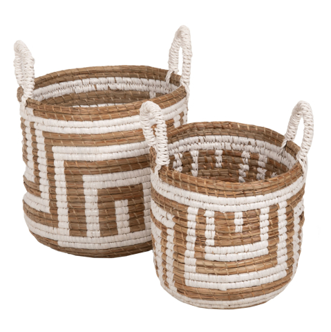 Decoratiuni de podea - 2-PIECE SET OF DECORATIVE BASKETS HM7846.01 MENDONG GRASS IN NATURAL-WHITE COLOR Φ36x32-40Hcm.