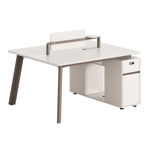 Birouri - 2-SEAT WORKSTATION DESK NEWLINE HM18276 MELAMINE IN CREAM WHITE--ALUMINUM LEGS 140x120x75Hcm.