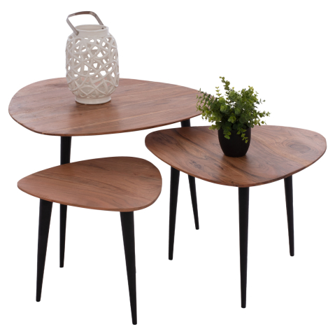 Interior - 3 NESTING TABLES EMILIANO HM9256 ACACIA WOOD WITH METAL BLACK LEGS 69,5x67x46H CM.