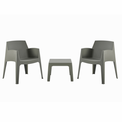 Seturi canapea - 3PCS SET POLYPROPYLENE SLEEK HM21267.05 COFFEE TABLE and 2 ARMCHAIRS - DARK OLIVE GREEN