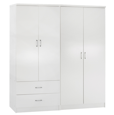 Interior - 4-LEAF WARDROBE WITH 2 DRAWERS JENNA HM11351.05 MELAMINE IN WHITE 160x43x181Hcm.