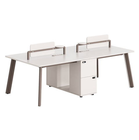 Birouri - 4-SEAT WORKSTATION DESK NEWLINE HM18277 MELAMINE IN CREAM WHITE--ALUMINUM LEGS 240x120x75Hcm.