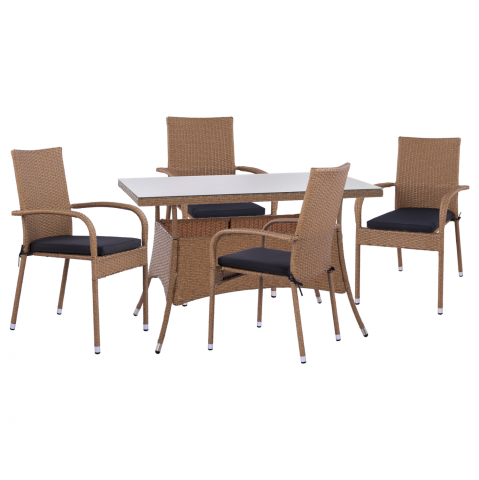 Seturi mese dining - ΣΕΤ ΤΡΑΠΕΖΑΡΙΑΣ 5ΤΜΧ ΤΡΑΠ. 120Χ70 and ΠΟΛΥΘΡΟΝΕΣ WICKER RATTAN ΜΠΕΖ ΚΑΦΕ HM11711.32