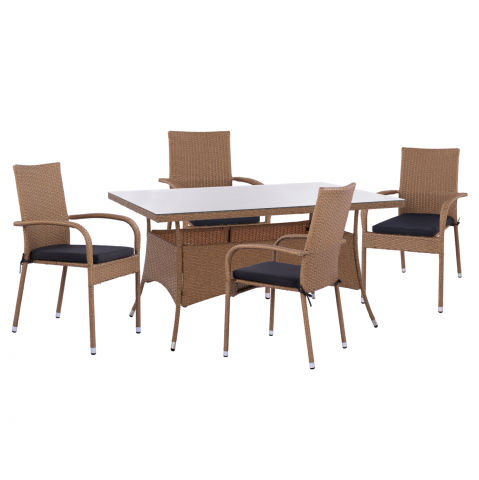 Seturi mese dining - ΣΕΤ ΤΡΑΠΕΖΑΡΙΑΣ 5ΤΜΧ ΤΡΑΠ. 150Χ90 and ΠΟΛΥΘΡΟΝΕΣ WICKER RATTAN ΜΠΕΖ ΚΑΦΕ HM11713.02