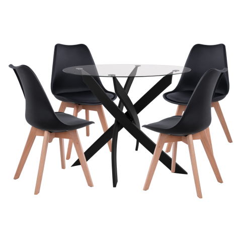 Interior - ΣΕΤ ΤΡΑΠΕΖΑΡΙΑΣ 5ΤΜΧ ΤΡΑΠΕΖΙ Φ90X74 and 4 ΚΑΡΕΚΛΕΣ VEGAS ΜΑΥΡΕΣ HM11692.02