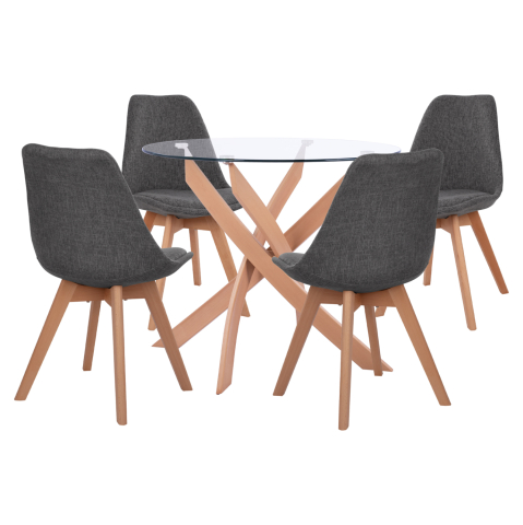 Interior - ΣΕΤ ΤΡΑΠΕΖΑΡΙΑΣ 5ΤΜΧ ΤΡΑΠΕΖΙ Φ90X74 and 4 ΚΑΡΕΚΛΕΣ VEGAS ΜΕ ΓΚΡΙ ΥΦΑΣΜΑ HM11693.50
