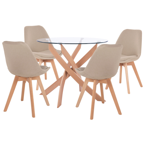 Interior - ΣΕΤ ΤΡΑΠΕΖΑΡΙΑΣ 5ΤΜΧ ΤΡΑΠΕΖΙ Φ90X74 and 4 ΚΑΡΕΚΛΕΣ VEGAS ΜΕ ΜΠΕΖ ΥΦΑΣΜΑ HM11693.53
