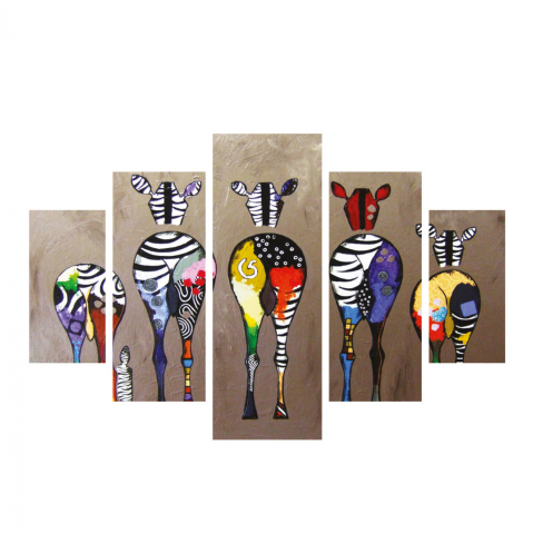 Decoratiuni - 5 PCS MDF PAINTING COLORFUL ZEBRAS 82Χ56x3 HM7207.03