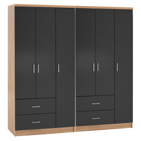 Interior - 6-LEAF WARDROBE CAESAR HM21236.01 MELAMINE IN SONAMA and DARK GREY 180x42,5Χ181Hcm.