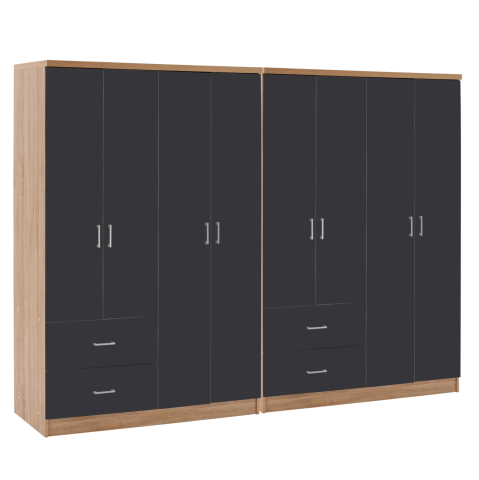 Interior - 8-LEAF WARDROBE BRIANA HM21237.01 MELAMINE IN SONAMA and DARK GREY 241x42,5Χ180,5Hcm.