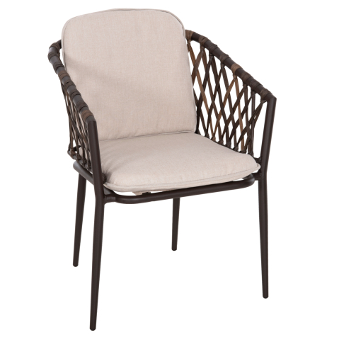 Scaune - Fotolii - ALUMINUM ARMCHAIR BOLLY HM6080 BROWN FRAME-SYNTHETIC RATTAN IN BROWN-BEIGE CUSHIONS 58,5x67x86Hcm.