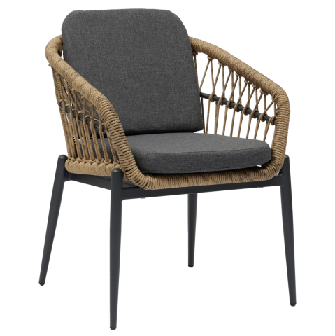 Scaune - Fotolii - ALUMINUM ARMCHAIR GALDIN ΗΜ6272.01 DARK GREY FRAME and CUSHIONS-P.E. RATTAN IN NATURAL 61x65x82Hcm.