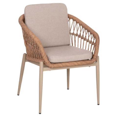Exterior - ALUMINUM ARMCHAIR GALDIN HM6272.03 CAPPUCCINO FRAME-BEIGE CUSHIONS--P.E. RATTAN 65x60x76Hcm